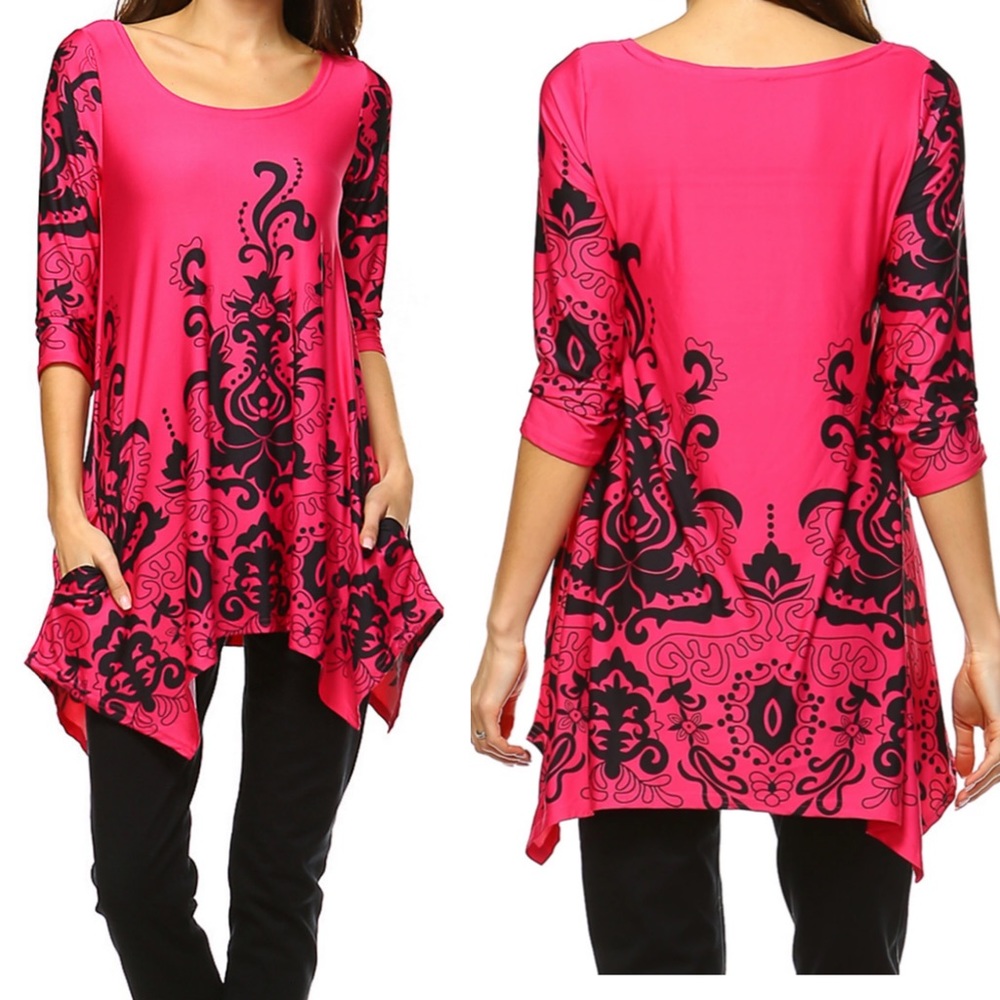 White Mark Yanette 3/4 Sleeve Printed Tunic Sz 1X